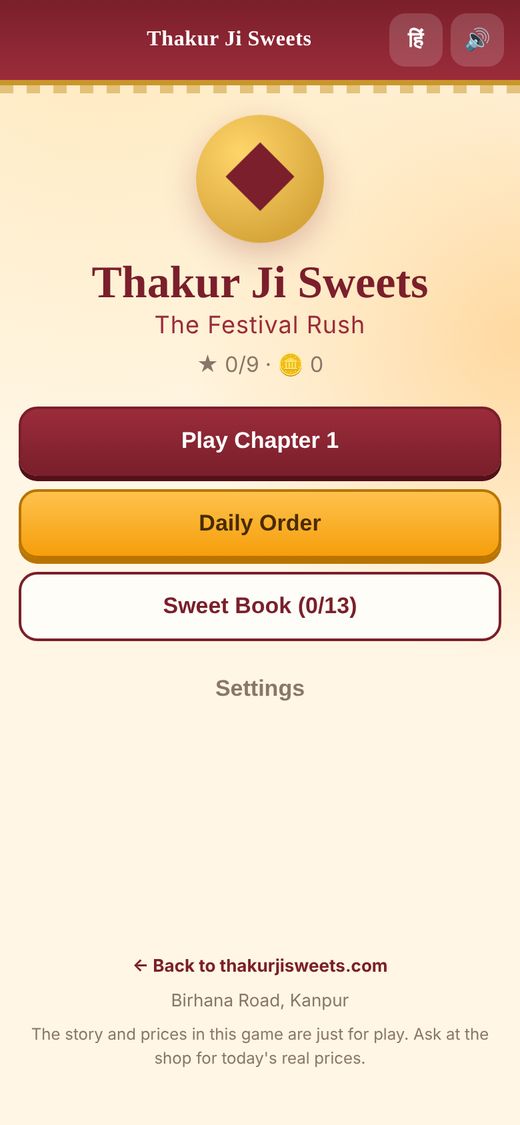 Title screen of Thakur Ji Sweets: The Festival Rush